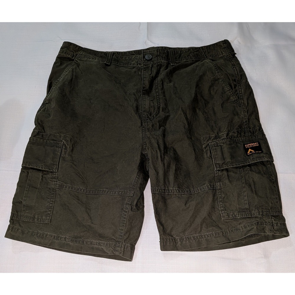 Superdry Cargo Shorts Sz 36 Olive Green Core Lite Utility Military 10' Inseam